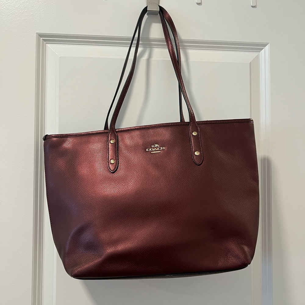 Coach Burgundy Leather Tote Bag